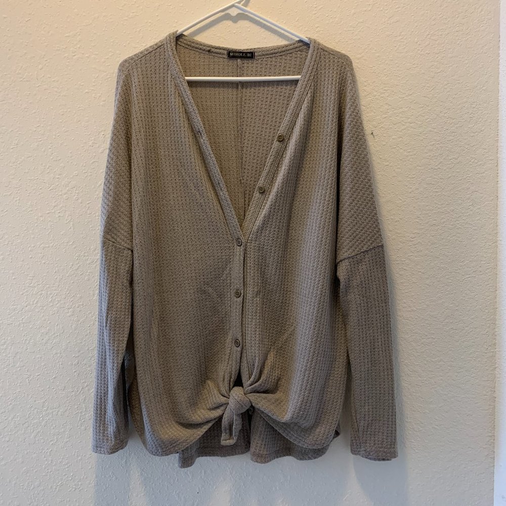 Miholl Waffle Weave Oversized Tie Cardigan, XL